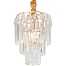 Living and Home Gold Iron Crystal E14 LED Pendant Light - Size: 45 x 19 x 19cm - Gold + Transparent - Wilko - thumbnail 4