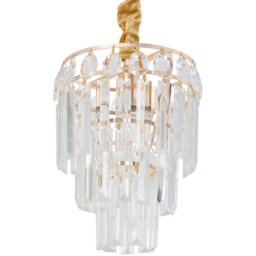 Living and Home Gold Iron Crystal E14 LED Pendant Light - Size: 45 x 19 x 19cm - Gold + Transparent - Wilko - thumbnail 5