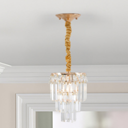 Living and Home Gold Iron Crystal E14 LED Pendant Light - Size: 45 x 19 x 19cm - Gold + Transparent - Wilko - thumbnail 3