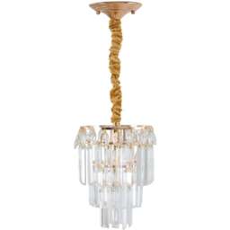 Living and Home Gold Iron Crystal E14 LED Pendant Light - Size: 45 x 19 x 19cm - Gold + Transparent - Wilko