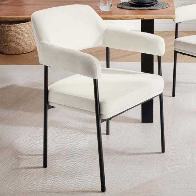 tectake Doe Set of 2 Woven Fabric Armchair with Black Powder Coated Steel Legs - Size: Single - White - Wilko - image 1
