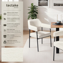 tectake Doe Set of 2 Woven Fabric Armchair with Black Powder Coated Steel Legs - Size: Single - White - Wilko - thumbnail 7