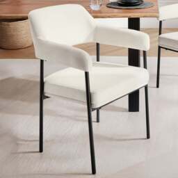 tectake Doe Set of 2 Woven Fabric Armchair with Black Powder Coated Steel Legs - Size: Single - White - Wilko