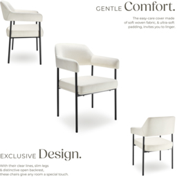 tectake Doe Set of 2 Woven Fabric Armchair with Black Powder Coated Steel Legs - Size: Single - White - Wilko - thumbnail 4