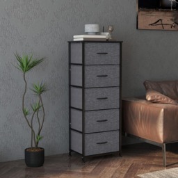 HOMCOM 5 Drawer Dark Grey Fabric Chest of Drawers with Wooden Top - Wilko - thumbnail 4
