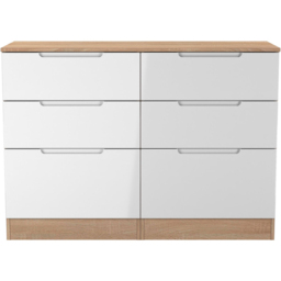 Crowndale Milan 6 Drawer White Gloss and Bardolino Oak Wide Chest of Drawers Ready Assembled - White Gloss & Bardolino Oak - Wilko - thumbnail 4