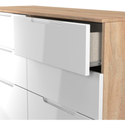 Crowndale Milan 6 Drawer White Gloss and Bardolino Oak Wide Chest of Drawers Ready Assembled - White Gloss & Bardolino Oak - Wilko - thumbnail 6