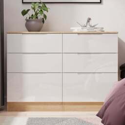 Crowndale Milan 6 Drawer White Gloss and Bardolino Oak Wide Chest of Drawers Ready Assembled - White Gloss & Bardolino Oak - Wilko - thumbnail 1