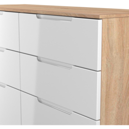 Crowndale Milan 6 Drawer White Gloss and Bardolino Oak Wide Chest of Drawers Ready Assembled - White Gloss & Bardolino Oak - Wilko - thumbnail 5
