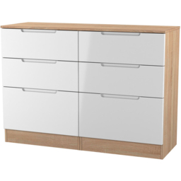 Crowndale Milan 6 Drawer White Gloss and Bardolino Oak Wide Chest of Drawers Ready Assembled - White Gloss & Bardolino Oak - Wilko - thumbnail 3
