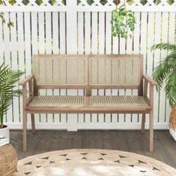 Costway Teak Wood Rattan Garden Bench - Size: 122 x 69 x 22cm - Cream - Wilko - thumbnail 5
