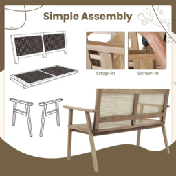 Costway Teak Wood Rattan Garden Bench - Size: 122 x 69 x 22cm - Cream - Wilko - thumbnail 7