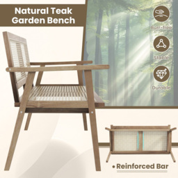 Costway Teak Wood Rattan Garden Bench - Size: 122 x 69 x 22cm - Cream - Wilko - thumbnail 6