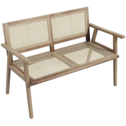 Costway Teak Wood Rattan Garden Bench - Size: 122 x 69 x 22cm - Cream - Wilko - thumbnail 3