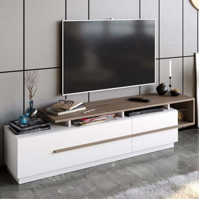 Decorotika Pia Walnut and White TV Unit - Size: 46.4 x 180 x 18.26cm - Multi - Wilko - image 1