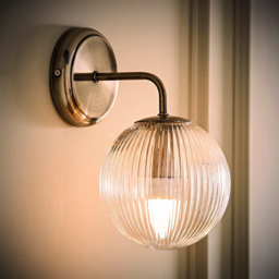 ValueLights Kempton Brushed Chrome Ribbed Globe Shade Wall Light with Bulb 2 Pack - Size: 26 x 15 x 19cm - Wilko - thumbnail 3