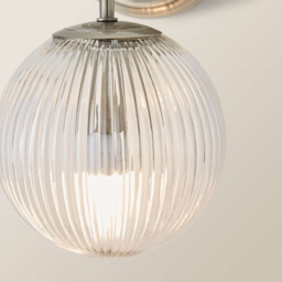 ValueLights Kempton Brushed Chrome Ribbed Globe Shade Wall Light with Bulb 2 Pack - Size: 26 x 15 x 19cm - Wilko - thumbnail 5