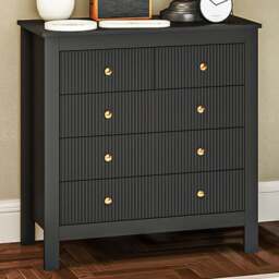 Portland 5 Drawer Black Fluted Chest of Drawers with Gold Tone Handles - Wilko