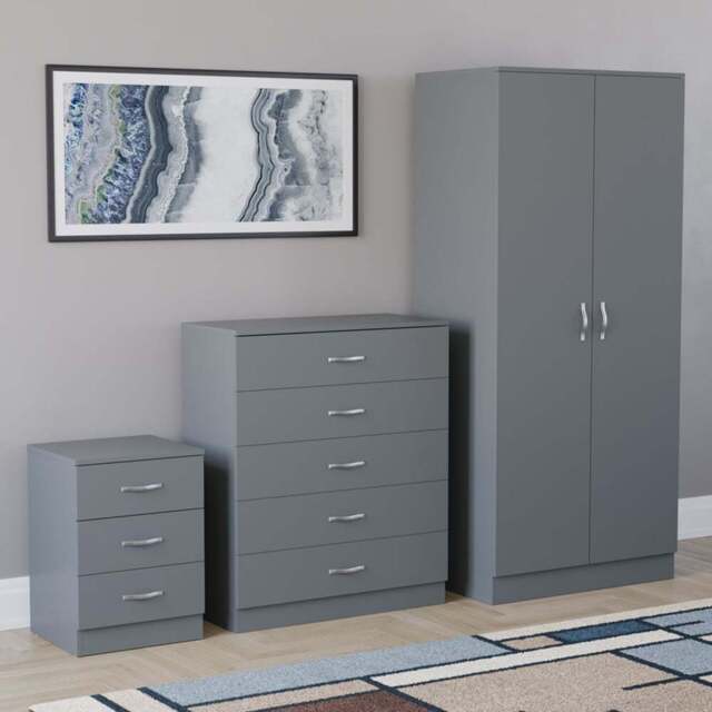 Vida Designs Riano Grey 3 Piece Bedroom Furniture Set - Wilko - image 1