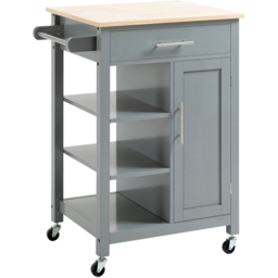 HOMCOM Single Drawer Single Door 3 Shelf Grey Kitchen Trolley - Size: 69 x 48 x 89cm - Wilko