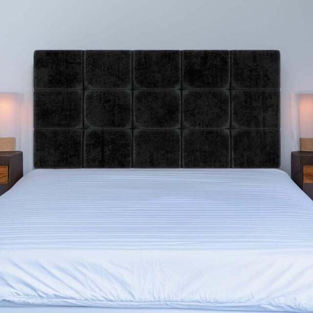 Bedmaster Double Black Naples Velvet Pearl Squared Headboard - Wilko - image 1