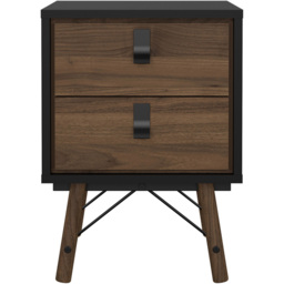 Florence Ry 2 Drawer Matt Black and Walnut Bedside Table - Furniture To Go - Wilko - thumbnail 4