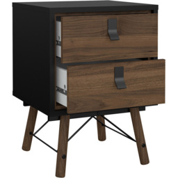 Florence Ry 2 Drawer Matt Black and Walnut Bedside Table - Furniture To Go - Wilko - thumbnail 5