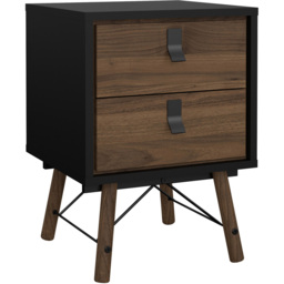 Florence Ry 2 Drawer Matt Black and Walnut Bedside Table - Furniture To Go - Wilko - thumbnail 3