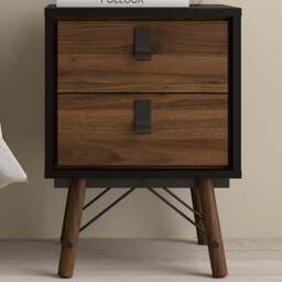 Florence Ry 2 Drawer Matt Black and Walnut Bedside Table - Furniture To Go - Wilko