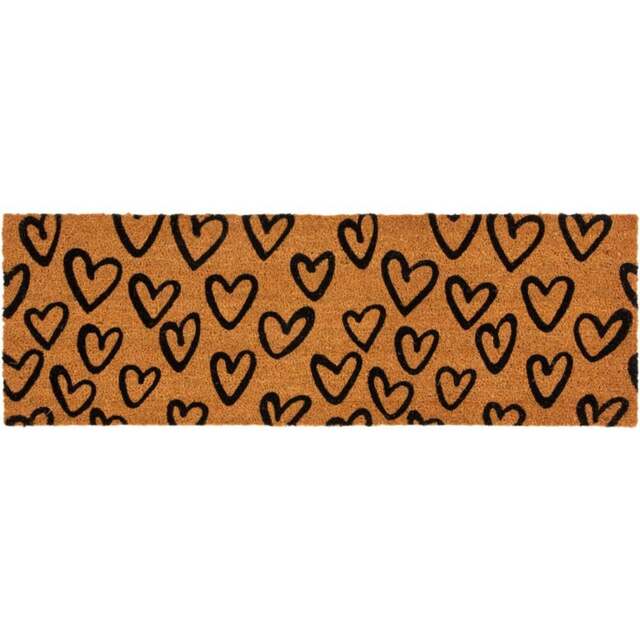 Eselle Astley Natural Printed Hand Drawn Hearts Doormat 40 x 120cm - Size: 120 x 40 x 1.5cm - Brown - Wilko - image 1