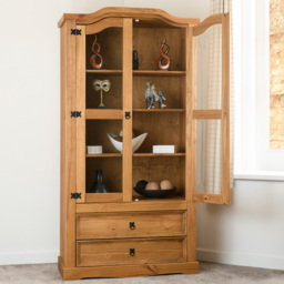 Seconique Corona 2 Door 2 Drawer Distressed Waxed Pine Display Unit - Size: 43 x 96 x 186cm - Brown - Wilko