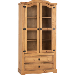 Seconique Corona 2 Door 2 Drawer Distressed Waxed Pine Display Unit - Size: 43 x 96 x 186cm - Brown - Wilko - thumbnail 3