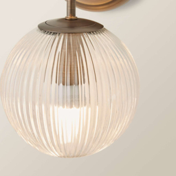 ValueLights Kempton Brushed Brass Ribbed Globe Shade Wall Light with Bulb 2 Pack - Size: 26 x 15 x 19cm - Wilko - thumbnail 5