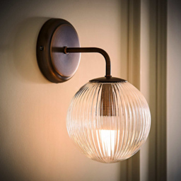 ValueLights Kempton Brushed Brass Ribbed Globe Shade Wall Light with Bulb 2 Pack - Size: 26 x 15 x 19cm - Wilko - thumbnail 3