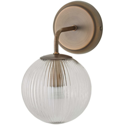 ValueLights Kempton Brushed Brass Ribbed Globe Shade Wall Light with Bulb 2 Pack - Size: 26 x 15 x 19cm - Wilko - thumbnail 4