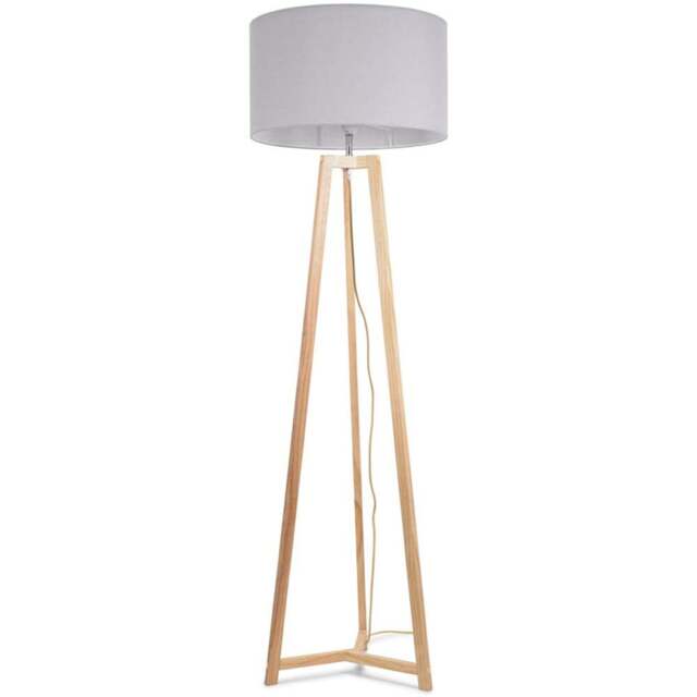 ValueLights Lottie Grey Fabric Drum Shade Natural Wood Tripod LED Floor Lamp - Size: 148 x 45 x 45cm - Cream - Wilko - image 1