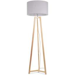 ValueLights Lottie Grey Fabric Drum Shade Natural Wood Tripod LED Floor Lamp - Size: 148 x 45 x 45cm - Cream - Wilko