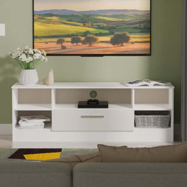 Crowndale Contrast Single Drawer 5 Shelf Grey Matt and White Wide TV Unit Ready Assembled - Size: 50 x 144 x 39cm - Grey Matt & White - Wilko - image 1