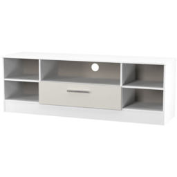 Crowndale Contrast Single Drawer 5 Shelf Grey Matt and White Wide TV Unit Ready Assembled - Size: 50 x 144 x 39cm - Grey Matt & White - Wilko - thumbnail 5