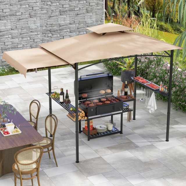 Costway Beige Barbecue Canopy Tent Grill Gazebo with Side Awning - Size: 318 x 153 x 250cm - Cream - Wilko - image 1