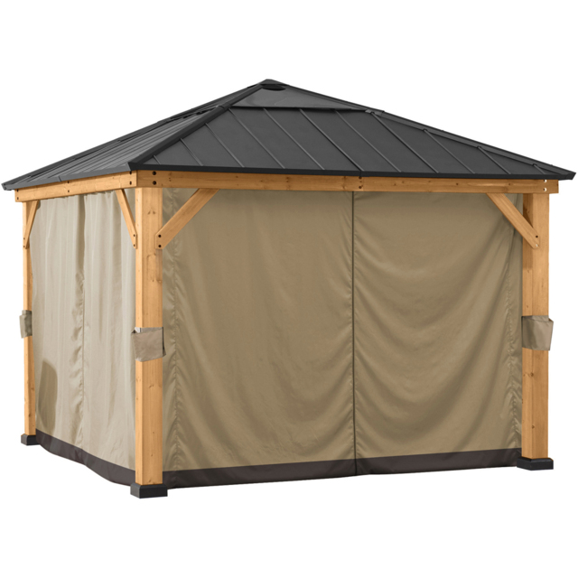 Sunjoy 2.7 x 2.7m Khaki Accessory Curtain for Cedar Wood Gazebo (Gazebo Not Include) - Size: 216 x 216 x 216cm - Brown - Wilko - image 1