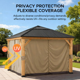 Sunjoy 2.7 x 2.7m Khaki Accessory Curtain for Cedar Wood Gazebo (Gazebo Not Include) - Size: 216 x 216 x 216cm - Brown - Wilko - thumbnail 4