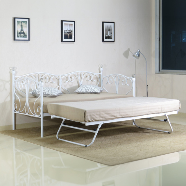 Brooklyn Small Single White Metal Crystal Finial Day Bed with Trundle - Wood - Wilko - image 1