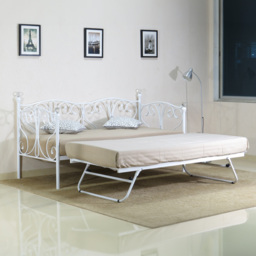 Brooklyn Small Single White Metal Crystal Finial Day Bed with Trundle - Wood - Wilko - thumbnail 1