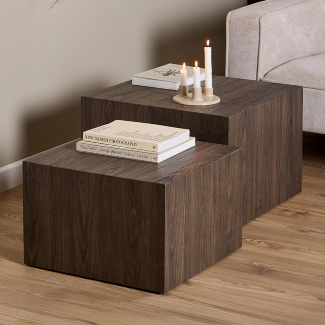 Florence Dice Smoked Ash Square Coffee Table Set of 2 - Size: 40 x 58 x 58cm - Brown - Furniture To Go - Wilko - image 1