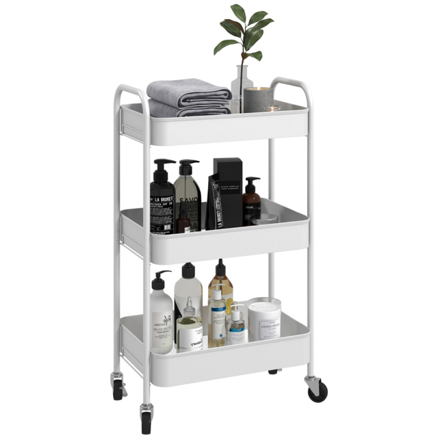 HOMCOM 3-Tier White Mesh Basket Rolling Utility Cart - Size: 79 x 30.6 x 45cm - Wilko - image 1