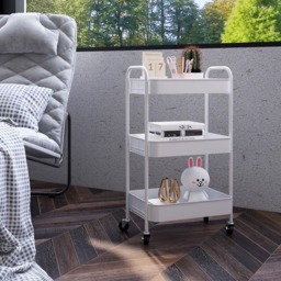 HOMCOM 3-Tier White Mesh Basket Rolling Utility Cart - Size: 79 x 30.6 x 45cm - Wilko - thumbnail 3