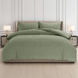 Velosso Super King Size Fern Green Quilted Knit Duvet Set - Wilko