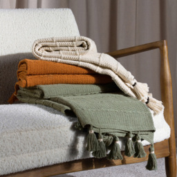 Yard Caliche Khaki Green Woven Tasselled Throw 130 x 180cm - Size: 180 x 130cm - Yard Living - Wilko - thumbnail 5