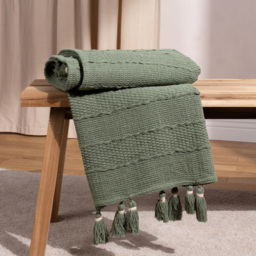 Yard Caliche Khaki Green Woven Tasselled Throw 130 x 180cm - Size: 180 x 130cm - Yard Living - Wilko - thumbnail 3
